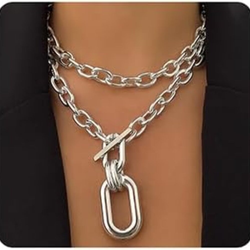 Layered Necklaces Chunky Chain Toggle Necklaces Statement Choker Necklaces Punk